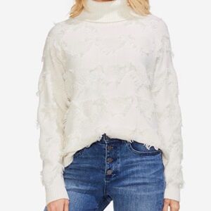 Vince Camuto Cream Textured Turtleneck Sweater